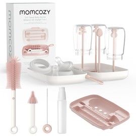 Momcozy - Juego de cepillos para biberones – Kit de limpieza de biberones con cepillo de silicona, cepillo, cepillo de pajita, dispensador de jabón, estante de secado – Herramienta de limpieza de