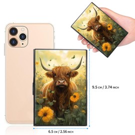 GFRGTFHYT Credit Card Holder, Mini RFID Blocking Metal Card Wallet for Women Men Girls Slim ID Card Holders Protector Aluminum Business Hard Cards Case Travel Wallet Shell, Art Highland Cow
