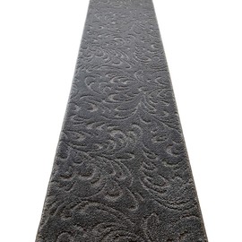 Custom Cut Hallway Runner Rug, Slip Resistant, 26 Inch Wide X Your Choice of Length, Floral Anthracite, 26 Inch X 20 feet