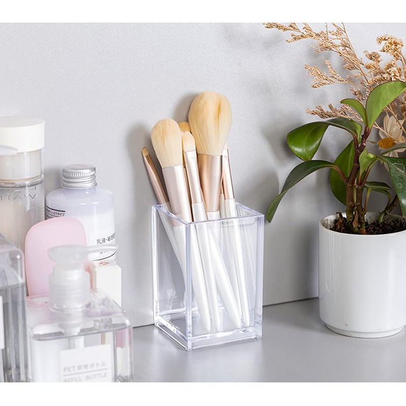 HSYMQ 2 Pack Clear Acrylic Pencil Pen Holder Cup, Makeup