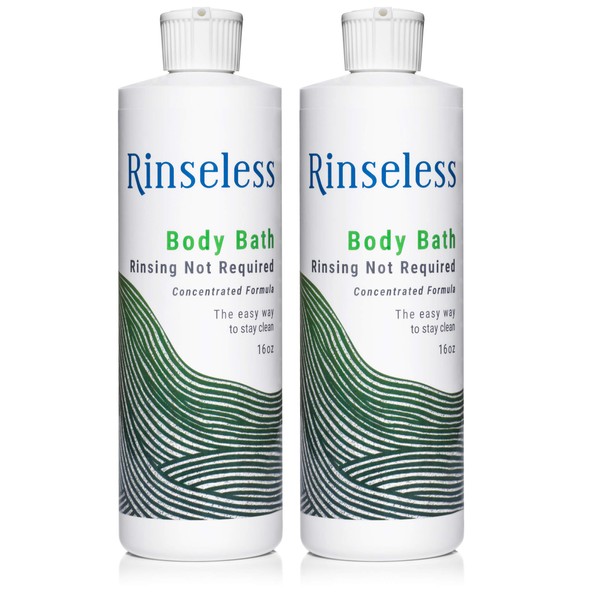 Rinseless Body Bath Wash 16 Oz | Waterless Non Rinse Concentrated Formula Makes 16 Sponge Baths (Pack of 2)