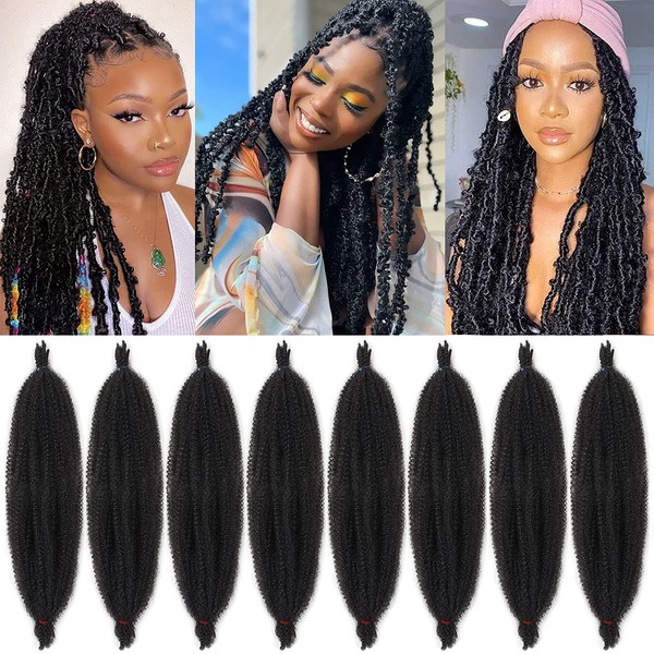 Xtrend 24 Inch Pre-Separated Springy Afro Twist Hair 8 Packs Pre-Fluffed Spring Twist Hair for Distressed Soft Locs Natural Black Long Marley Twist Braiding Hair Synthetic Hair Extensions 1B#