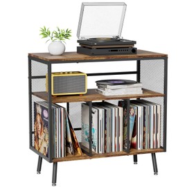 VyGrow Record Player Stand, 3-tier Vinyl Record Storage Cabinet with Up to 220+ Albums, Vinyl Holder Turntable Stand End Table Storage Rack for Bedroom & Living Room