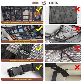 Car Ceiling Cargo Net Pocket Storage Net,29.5"x19.7" Adjustable D-Buckle to Reduce Sagging Roof Storage Organizer,Double-Layer Mesh SUV for SUVs,Road Trips,Car Camping Essentials