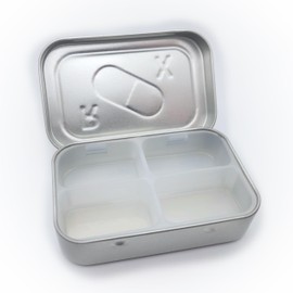 Generic Travel Pill Tin - Quality Portable Medication Storage Solution Embossed Tin Design with Silicone Divider Insert (4 Compartments)