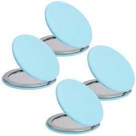 Compact Mirror for Purse, PU Leather Round Shell, Double-Sided 1X/2X Magnifying, Portable Travel Makeup Mirror, Small Pocket Mirror, 4 Pack, Blue