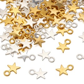 Cheriswelry 160pcs Tibetan Star Pendants Celestial Little Star Dangle Charms Beads for Jewelry Making (Platinum and Gold)