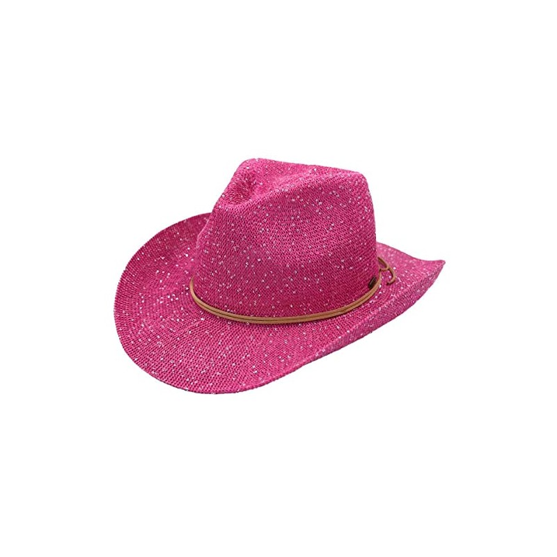 C.C Sparkly Sequin Cowboy Hat with Suede String Trim, Pink