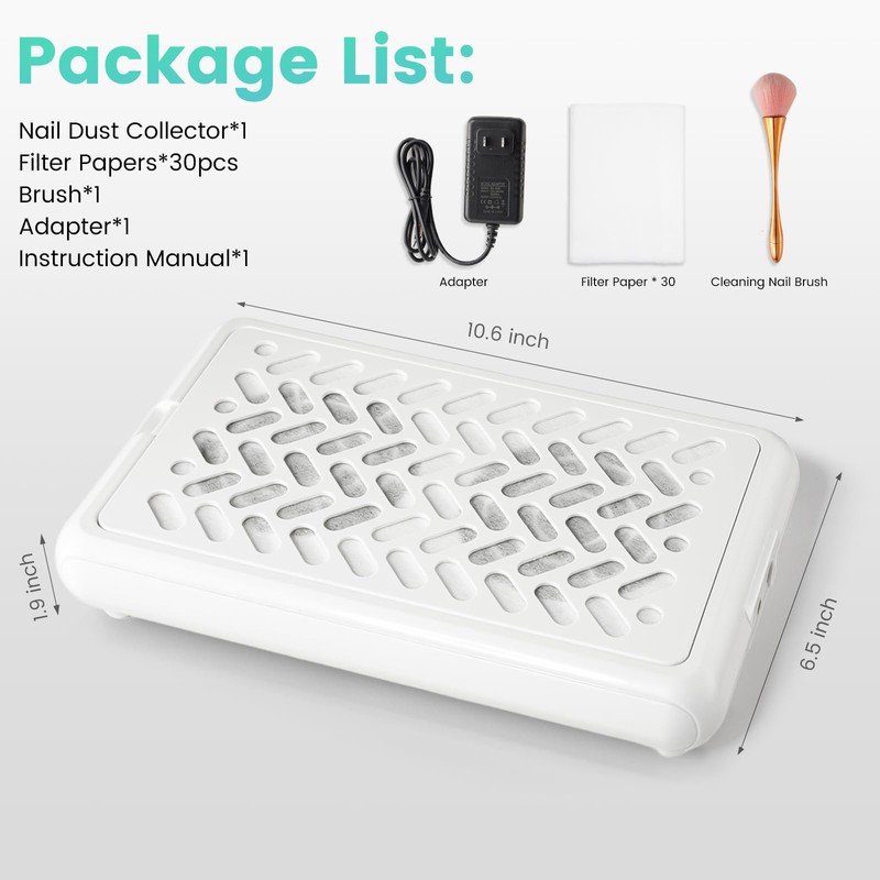 Nail Dust Collector, Dual Fan 4000RPM Nail Vacuum for Home