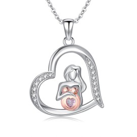 Grmdit New Mom Gifts for New Mom S925 Sterling Silver Pregnancy Pendant Gifts for Expecting Mom Best Necklace Gifts for Expecting Mom with Birthstone Thanksgiving Jewelry for Women Mother
