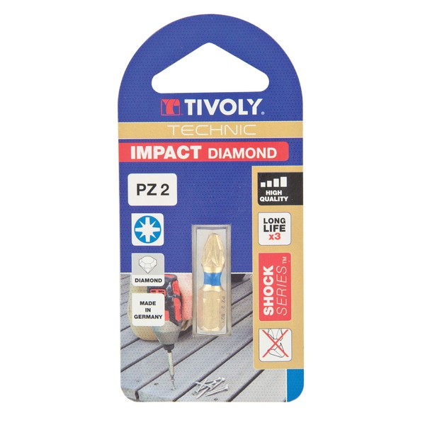 TIVOLY 11523220200 Diamond Impact Torsion Screw Bit for Pozidriv Screws