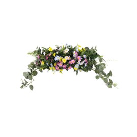 belupai 27.6in Artificial Daisy Swag, Rustic Fake Flower Floral Swag Green Leaves Daisy Door Wreath Wedding Arch Flowers for Lintel, Spring Summer Decorative Swag for Home Party Wall(Multicolor)