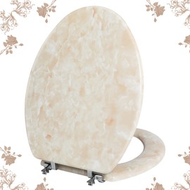 Elongated Toilet Seat Natural Wood Toilet Seat with Zinc Alloy Hinges, Easy to Install also Easy to Clean, Anti-pinch Marble Toilet Seat by Angol Shiold (Elongated, Beige Pink)