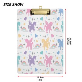 xigua Unicorn Love Hearts Clipboard Cute Design Letter Size Clipboard A4 Standard Size 9 x 12.5 Inch with Low Profile Metal Clip for Students, Classroom, Office, Women, Kids