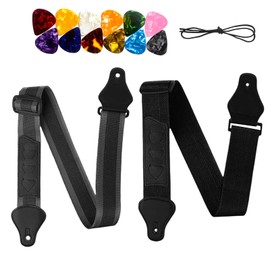 2 Pcs Guitar Strap Adjustable With 12Guitar Picks,Durability Fender Guitar Strap Soft Electric Guitar Strap Black Guitar Straps Electric and Grey Acoustic Guitar Strap for Western Guitar (Black+Grey)