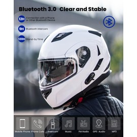 ILM Bluetooth Integrated Modular Flip up Full Face Motorcycle Helmet Sun Shield Mp3 Intercom Model 953PRO (XXL, White)