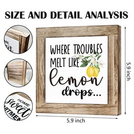 Lemon Decor, Wooden Box Signs for Home Decor, Rustic Table Decor, Farmhouse Decor for Shelf, Home Decor Tabletop, Coffee Bar Decor, Lemon Quotes Sign - Where Troubles Melt Like Lemon Drops