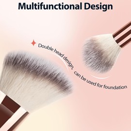 UAIAGM 2Pcs Dual-ended Makeup Brushes for Contouring Blending and Bronzing Angled Foundation Brush&Concealer Brush Premium Luxe Hair for Flawless Application of Liquid Cream and Powder Makeup Black