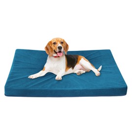 Easy-Going Dog Bed for Large Dogs, 100% Waterproof Deluxe Plush Dog Bed with Non-Slip Bottom, Egg Crate Foam and Machine Washable Pet Bed Cover (36x27x3 in, Peacock Blue)