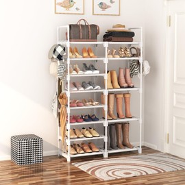 ROJASOP White Shoe Rack, Tall Metal Shoe Rack Organizer for Entryway Closet Garage, 8 Tier Large Shoe Shelf for 26-32 Pairs Boots & Shoes Storage, Space Saving Heavy Duty Shoe Stand