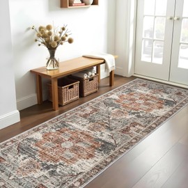 RUUGME Rug Runners 3x10 - Washable Hallway Rugs for Living Room Soft Stain Resistant Carpet Vintage Tribal Rugs for Bedroom Kitchen with Non Slip Backing Home Decor Floor Decoration Mat 3x10 Brick