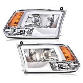 PIT66 LED DRL Headlights Compatible with Dodge Ram 1500 2009-2018/Fit Dodge Ram 2500 3500 2010-2018 (Only Fit Quad Models,Not Fit Dual Beam/One Hole),Clear lens Chrome Houing Amber Reflector