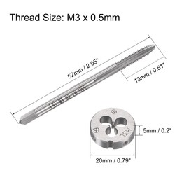 sourcing map M3 x 0.5mm Metric Left Hand Tap and Die Set, Machine Thread Screw Tap with Round Threading Die, Tap & Die Kit for Nut Screw Bolt Thread Repair