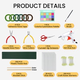 ESUOHYM Pipe Cleaners Craft Bouquets Making Kit Includes Floral Stems, Hot Glue Gun, Glue Sticks, Wire Cutters, Pliers, Wooden Sticks, Eye Shadow Palette & Brush, Perfect for Home, School Decorations
