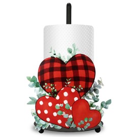 JarThenaAMCS Valentine's Day Paper Towel Holder Greenery Red Plaid Heart Kitchen Decor Accessories Large Metal Towel Holder Stand for Home Bathroom Countertop