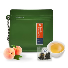 RIANTEA Peach Oolong Tea Bags - 32 Individually Wrapped Teabags (2.25oz/62g) - Low Caffeine, Smooth Flavor - Hot or Iced Tea - Original Leafy Tea