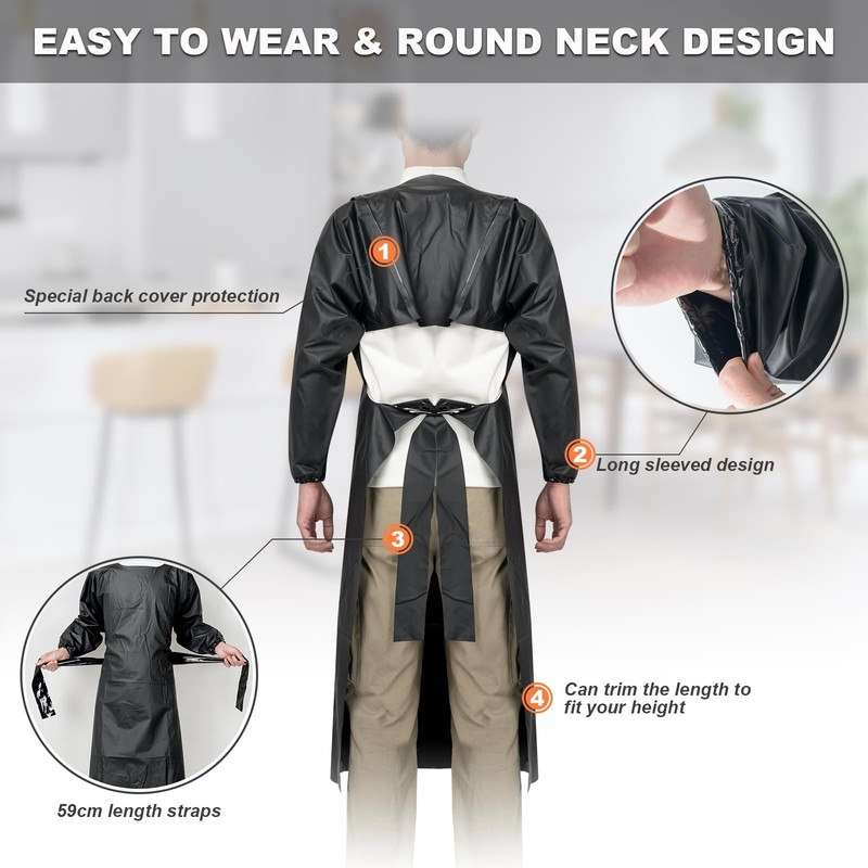 ELEBOX Waterproof Apron Smock with Long Sleeves, Safety lab Apron