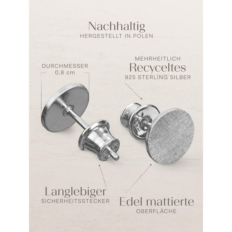 modabilé women's 925 sterling silver round stud earrings (8 mm),