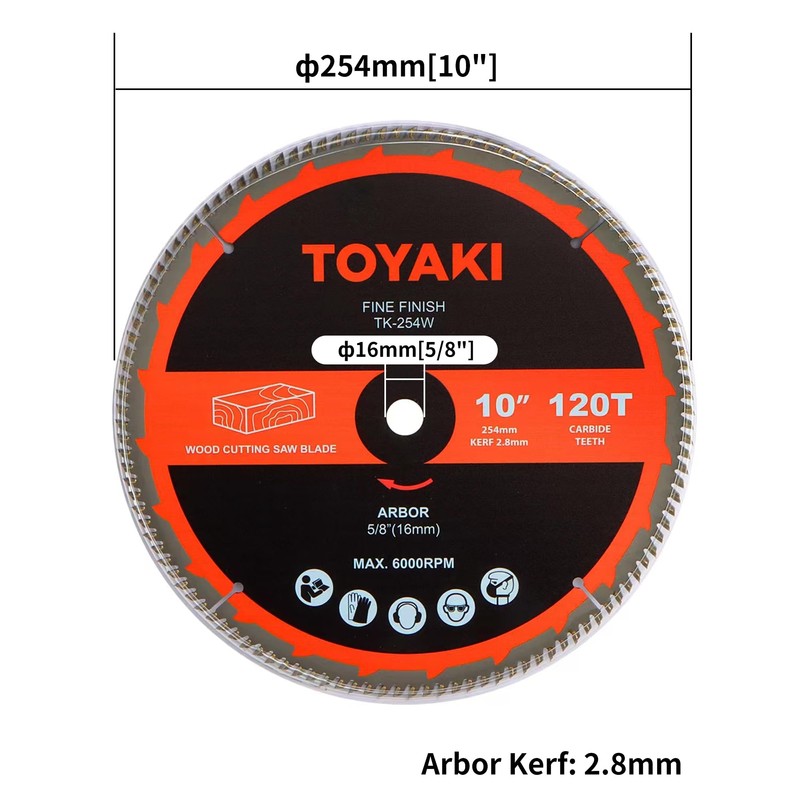 TOYAKI 10-Inch Miter Saw Blade, 120-Tooth Fine-Finish Professional Woodworking Saw
