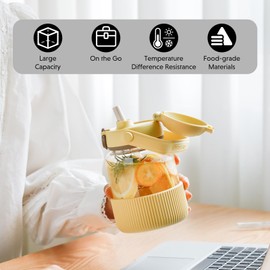 BUYDEEM DG78 Glass Water Bottle 27oz, Portable Water Tumbler with Straw, High Borosilicate Glass, Heat Resistance, Ideal for Travel Home Office, Mellow Yellow