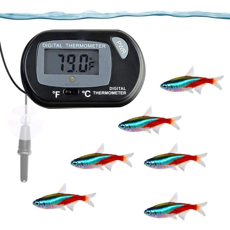 SunGrow Digital Betta Thermometer for Tropical Aquarium Fish, Black Color,