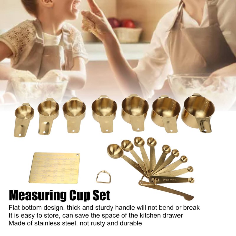 18PCS Measuring Cup Stainless Steel Gold Coffee Spoon Cup Set