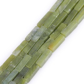 Gem-Inside 4 x 13mm Natural Green Nephrite Jade Square Cube Cuboid Beads for Jewelry Making Strand 15 Inch Crystal Energy Healing Stone