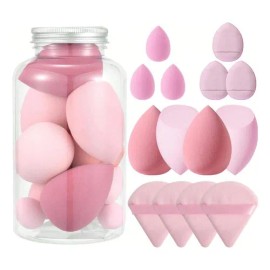 14 Unidades Esponjas De Maquillaje Para Base Con 7 Tapas Y 7 Esponjas Color Rosa Esponja Maquillaje, Aplicador para Base y Corrector, Beauty Blender Versátil para Cobertura Construible