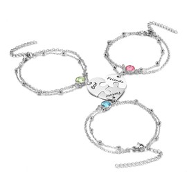 Zysta 3 PCS Puzzle Piece Bracelet Set for Best Friend Stainless Steel Best Friends Forever Matching Heart Puzzle Link Bracelet for BFF Family Love Friendship Jewelry Gift Sets