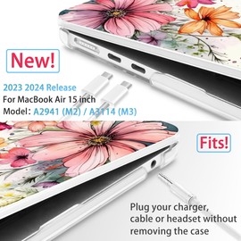 Mektron Designed for 2024/2023 MacBook Air 15 INCH M3 A3114 /M2 A2941 Case, Printed Plastic Hard Shell Cover with 15.3" Liquid Retina Display Touch ID, Colorful Floral
