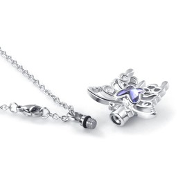 QeenseKc Crystal Butterfly Cremation Urn Necklace for Ashes Animal Stainless Steel Memorial Urn Pendant Ash Holder Keepsake Gift