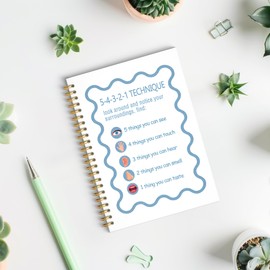 ROXMART 54321 Grounding Technique Mental Health Glitter Spiral Notebook, Guided Journal for Mental Health, Anxiety Relief Gifts, Mindfulness Therapy Hardcover Notebook Journal, 5.5x8.3 Inch