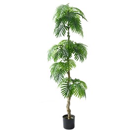 5FT Artificial Palm Tree Fake Trees Plants Tropical Palm Leaves Faux Palm Plants Tall Tree Indoor Real Touch Artificial Silk Plant for Home Office Living Room Decor Indoor.