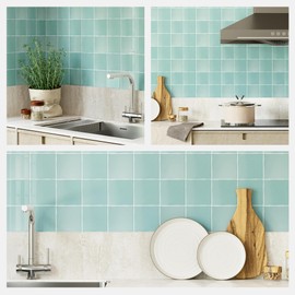 Yoillione Peel and Stick Backsplash for Kitchen: Self Adhesive Wall Tiles for Bathroom - Waterproof Vinyl Light Blue Thick Back Splash Tile 10 Sheets