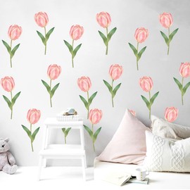 Flower Wall Decals, Tulip Wall Stickers,Big Size Floral Wall Decals for Girls Room Decoration Living Room Playroom Kids Nursery Wall Stickers, Removable Wall DIY Room Decor (Tulip)