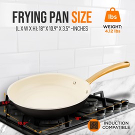 NutriChef 10" Medium Ceramic Fry Pan - Non-Stick Ceramic Coated Skillet with Stylish Titanium Handle, Durable, Easy to Clean, Professional Cookware