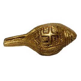 Purpledip Brass Shankha: Holy Conch Design Small Idol with Hindu Symbols (12248)