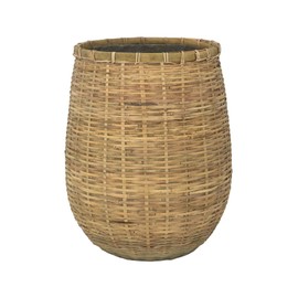 Pottery Pots 14.6" W Large Round Bamboo Cement/Bamboo Indoor Outdoor Pablo Planter, Modern Bamboo Garden Decor, Natural Bamboo Garden Accent, Bamboo Home and Garden Decor
