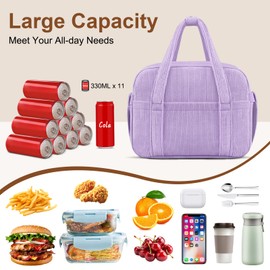 KUBYA Lunch Box Lunch Bag for Women Adults Men, Cute Insulated Lunch Bag Reusable Lunchbox Leakproof Simple Lunch Boxes Soft Corduroy Lunch Tote Bag Large Cooler Bag Containers, with Shoulder Strap