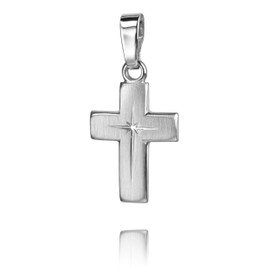 JEVELION Cross Pendant Silver Cross for Women, Men and Children, Matte Cross with Radiant Cross Engraving as a Necklace Pendant + Jewellery Case, Cross 925 silver with chain